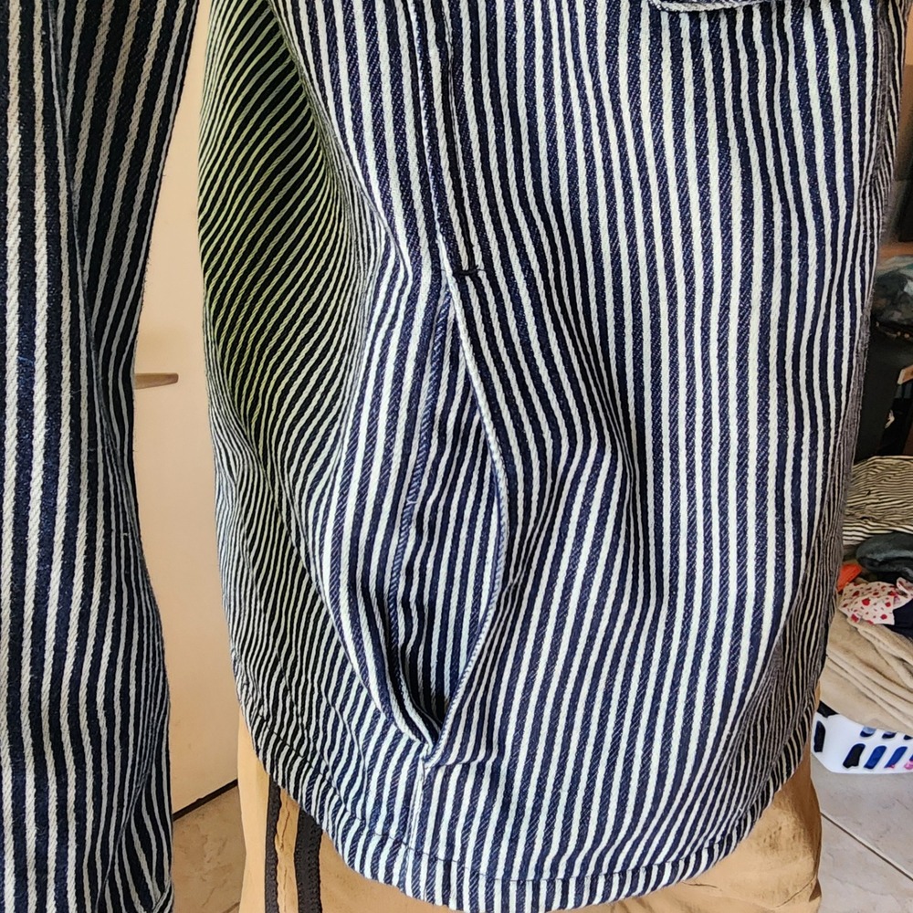 Levis Hickory Stripe Denim Zip Up Workwear Jacket Mens Blue White Chore Coat @27 - Picture 4 of 15